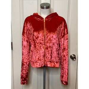 Fabletics Strawberry Pink Crushed Velour Zip-Up Hoodie, Size L, NWT! $85